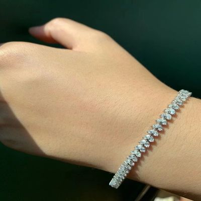 Pulseira de tênis personalizável de 18K com diamante de laboratório e gota de água de diamante completo