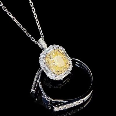 Pagamento inicial 18K Laboratório diamantes Anel e diamante amarelo Anel e pingente de dupla finalidade